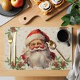 thumbnail image 2 of Christmas Santa, Placemats Set of 6, Winter Gold Snowflake Berry Washable Wipeable Table Mats for Dining Tables, Indoor Outdoor Kitchen Place Mats for Holiday Party Table Decor, 2 of 9