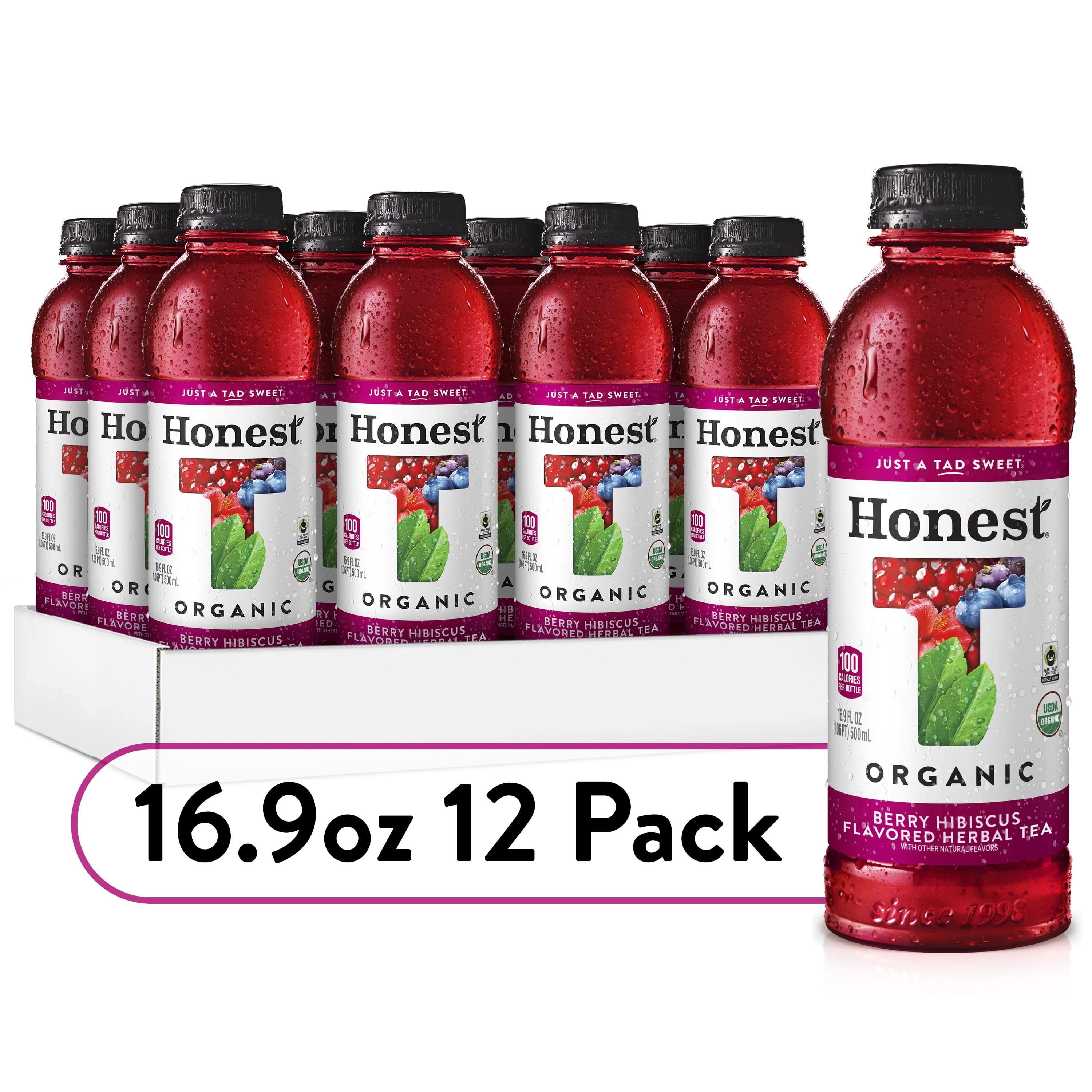 Honest Berry Hibiscus Flavored Herbal Tea Bottles, 16.9 fl oz, 12 Pack