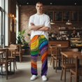 thumbnail image 5 of Men's pajama pants with colorful rainbow wave pattern and sparkling droplet texture design， soft home pajama pants， casual and comfortable loose fit pajama pants， elastic waistband, 5 of 10