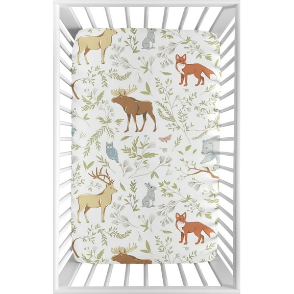 Woodland Animal Toile Mini Fitted Crib Sheet by Sweet Jojo Designs