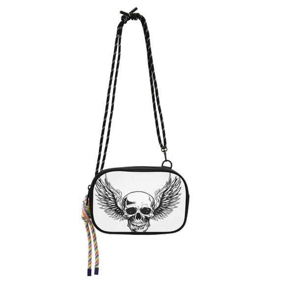 Stylish Printed Crossbody Phone Purse Zipper With Detachable Strap Daily Essentials Skull with Wings