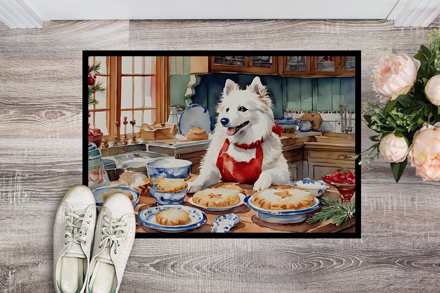 Carolines Treasures DAC3714MAT 18 x 27 in.  American Eskimo Christmas Cookies Doormat