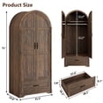thumbnail image 6 of Arched Armoire Wardrobe with LED Sensor Light & Mirror, 2-Door Wardrobe Closet with Drawers, Rustic Farmhouse Bedroom Armoire Clothing Storage Cabinet with Hanging Rod, 6 of 9