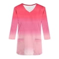 thumbnail image 4 of Xfvqtps Scrub Tops for Women Gradient Soft V-Neck 3/4 Sleeve Scrubs Comfortable Nursing Uniforms Casual Printed T-shirt Nursing Clothes Top Working Uniforms with Pockets Hot Pink, 4 of 5