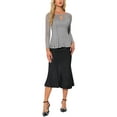 thumbnail image 2 of INSPIRAR CHIC Blusa de Mujer con Encaje y Abertura Frontal, Peplum, Manga Larga Transparente, Color Gris, 2 of 6