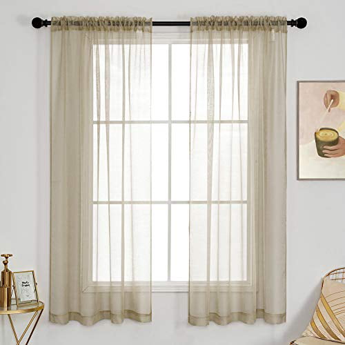 Sheer Curtains for Bedroom 63 inches Long Brown Sheer Curtain for Living Room Drapes Rod Pocket 2 Panels