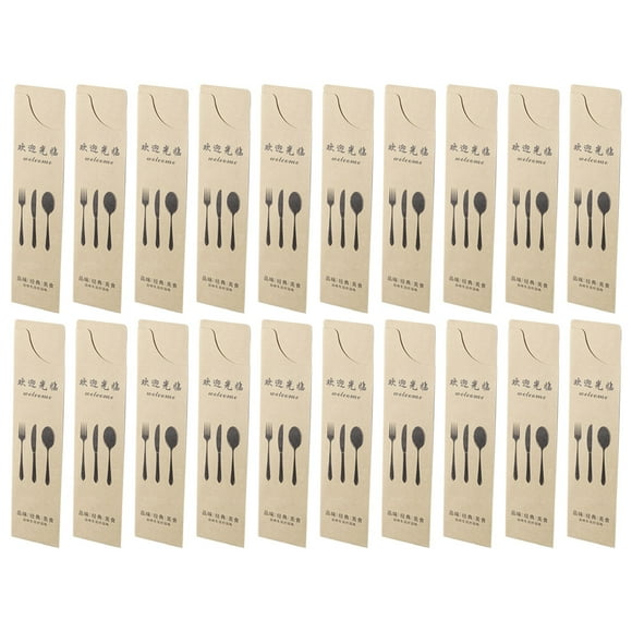 CIMAXIC silverware bags 100Pcs Kraft Paper Cutlery Holders Party Cutter Fork Storage Bags Utensil Paper Pockets,10.24"X2.56"X0.04"
