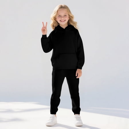 UACY Girls Oversized Hoodie Outfit Set - Fleece Pullover Sweatshirt and Elastic Waist Pants Casual Fall Winter Clothing (Black 2-3 Years)