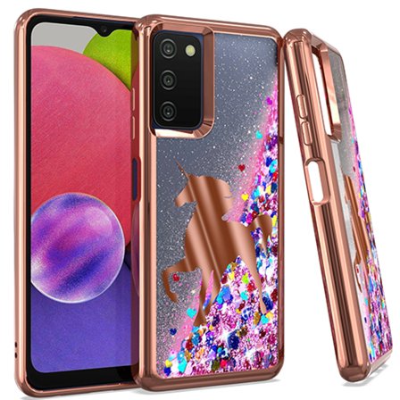 For Samsung Galaxy A03S SM-S134DL Liquid Cover Phone Case   Tempered Glass - Unicorn