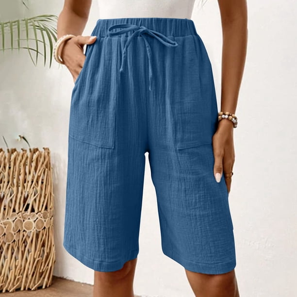 WILLBEST Pantalones Casuales para Mujer, Pantalones Cortos de Verano Cómodos, Uso Diario Versátil, Diseño de Color Sólido, Ajuste Relajado para Darle Estilo. Grande