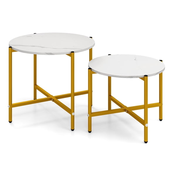 Barara King Set of 2 Round Coffee Table with Heavy-Duty Metal Frame, Living Room Small Tables for Living Room, Dining Room, Home Office, White