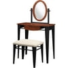 Traditional Faux Mahogany with Marquetry Vanity, Mirror and Bench