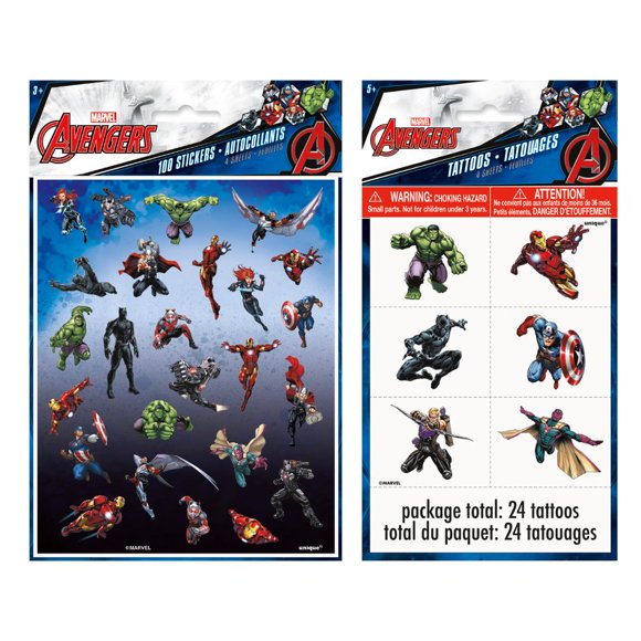 Unleash Superhero Fun with Avengers Party Supplies Bundle - 24 Tattoos & 24 Stickers, Official Licensed Product for Kids' Birthdays & Anniversaries, Total 48 Fun Items!