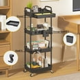 thumbnail image 3 of LLMRR 4 Tier Rolling Utility Cart with Drawer, Cart with Drawer & Handle, Bathroom Cart Organizer, Rolling Storage Cart with Drawer, Rolling Cart with Lockable Wheels for Kitchen, Office, Black, 3 of 9