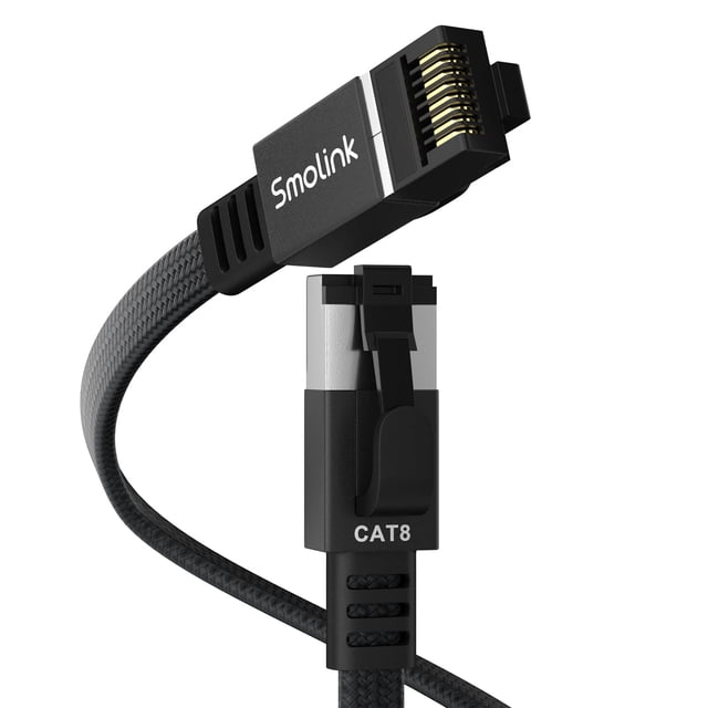 Cable Ethernet Smolink Cat 8, 50 pies (15 m), 40 Gbps, 2000 Mhz, negro