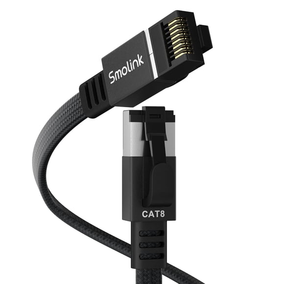 Cable Ethernet Smolink Cat 8, 50 pies (15 m), 40 Gbps, 2000 Mhz, negro