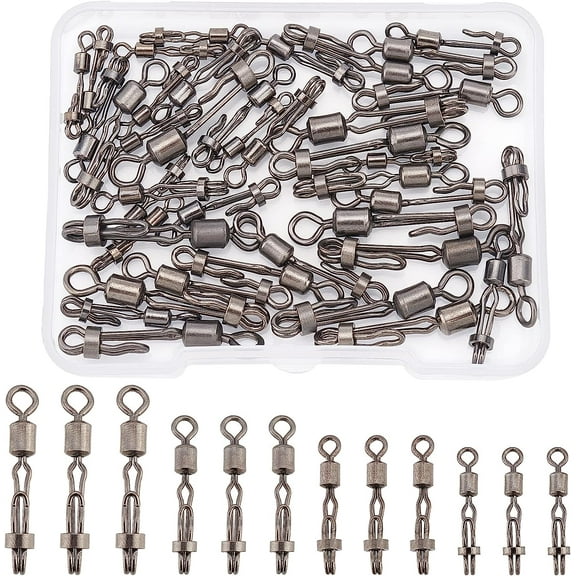 40Pcs 4 Sizes Fishing Speed Clips Bearing Swivels with Coastlock Snap Gunmetal Fishing Snap Swivels Brass Fishing Quick Change Clip for Saltwater Swivels Fishing Hole: 1.2-3.5mm DIY