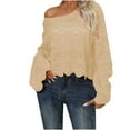 thumbnail image 2 of Puntoco-suéter informal para mujer, Jersey holgado de manga larga de Color puro con cuello redondo ahuecado, liquidación de Navidad Puntoco Puntoco-3722, 2 of 4