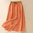 thumbnail image 2 of Women's Cotton Linen Midi Skirt Embroidery Drawstring High Waisted a Line Flowy Side Split Boho Long Beach Summer Skirts Orange L, 2 of 9