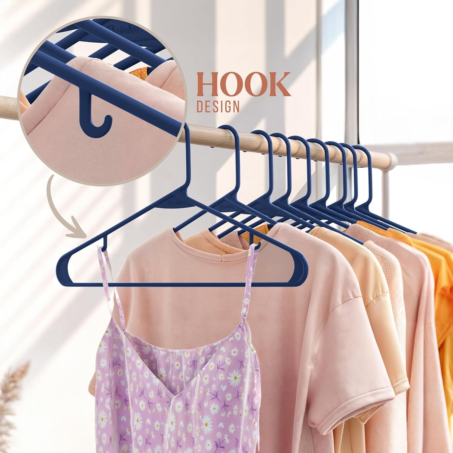 Plastic Hangers 20 Pack Navy - Clothes Hangers - Makes The Perfect Coat Hanger and General Space Saving Hangers for Closet and New Apartment Essentials - Percheros Ganchos para Colgar Ropa Hangars