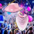 thumbnail image 6 of yuksok Cowboy Hat and Bandana Panama Hat Sun Hat with Adjustable Chin Strap Costume Hat Pink, 6 of 9