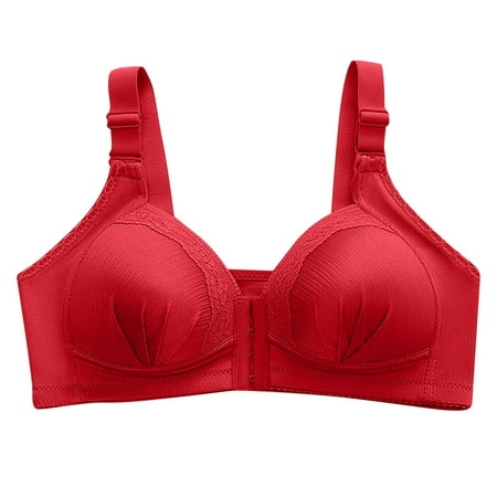 

Vedolay Women Lace Front Buckle Underwear Without Rims Vest Lace Plus Size Bra Wire Sports Bras for Women(Red 38)