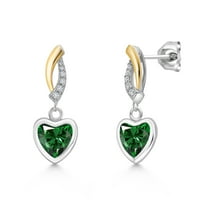 Gem Stone King 925 Silver and 10K Yellow Gold Green Nano Emerald and Lab Grown Diamond Earrings for Women | 1.47 Cttw | Gemstone May Birthstone | Heart Shape 6MM