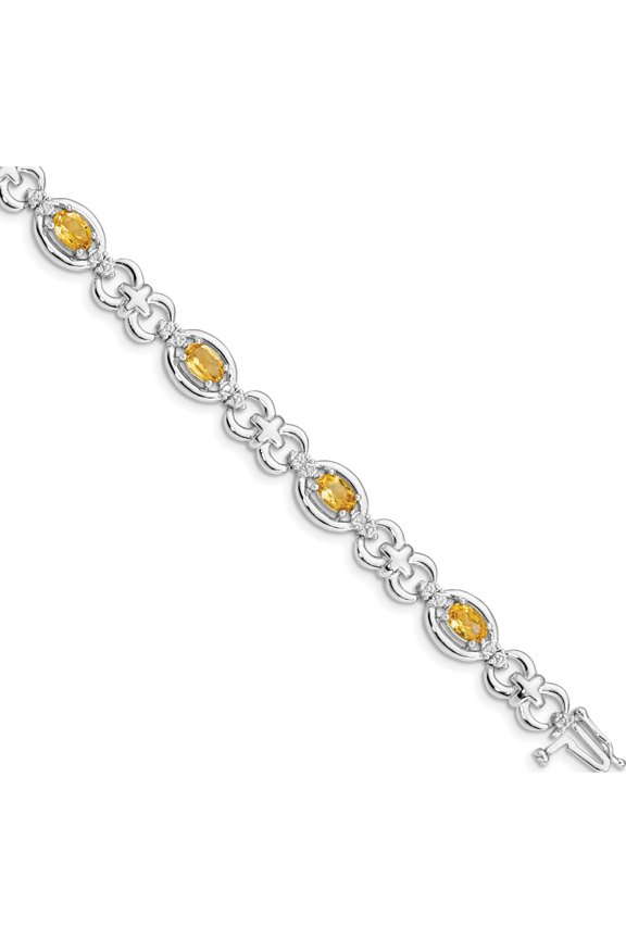 Sterling Silver Rhodium-Plated Diamond & Citrine Bracelet (7 X 8) Made In China qx823ci