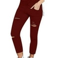 thumbnail image 4 of Women Pants Solid Color Drawstring High Waist Pencil Pants Ripped Skinny Leggings, 4 of 7
