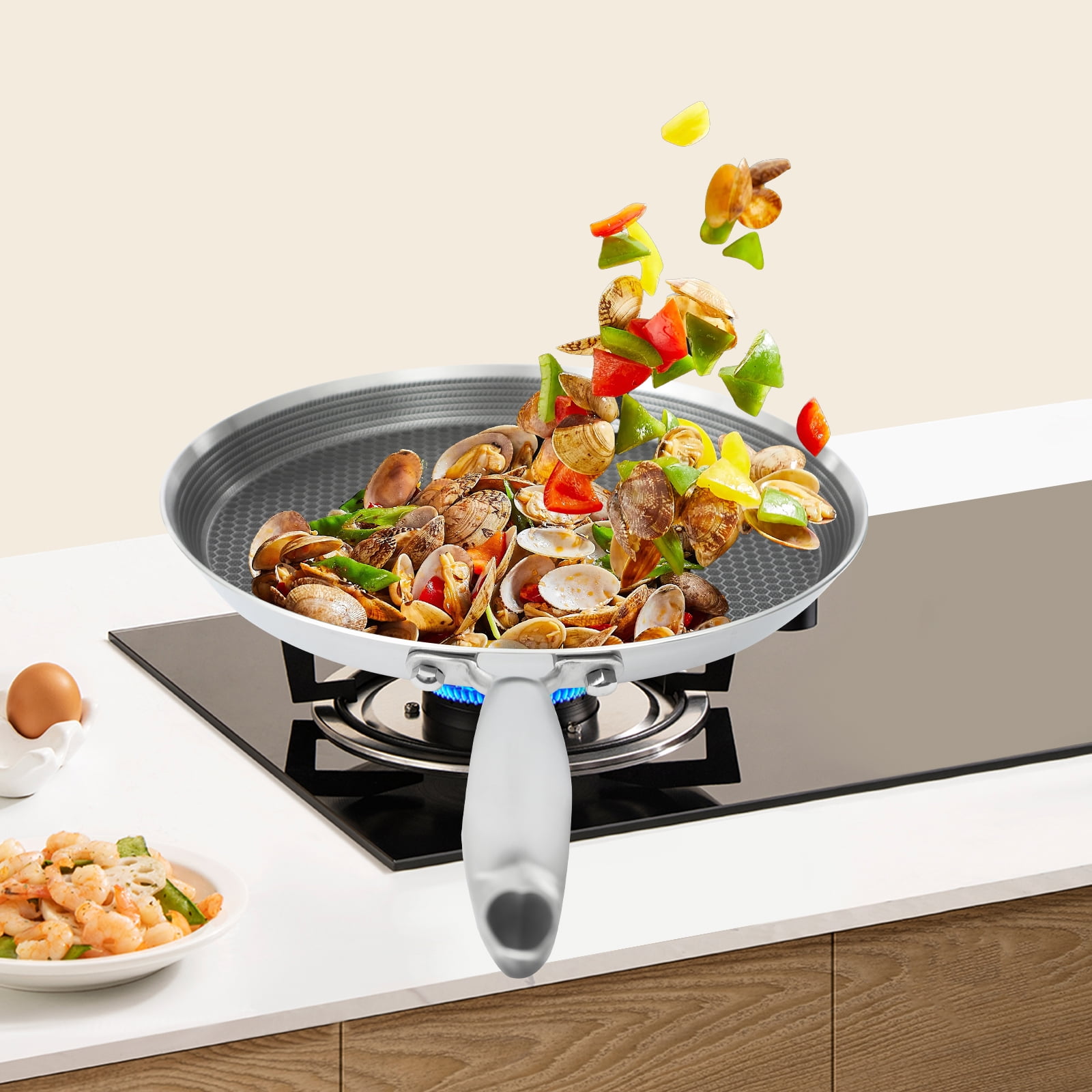 Stainless Steel Crepe Pan-10.2 Inch Nonstick Crepe Pan,Stainless Steel Honeycomb Coating Pancake Pan,Tawa Dosa Tortilla Griddle Pan,Induction Compatible For Various Types Of Stoves