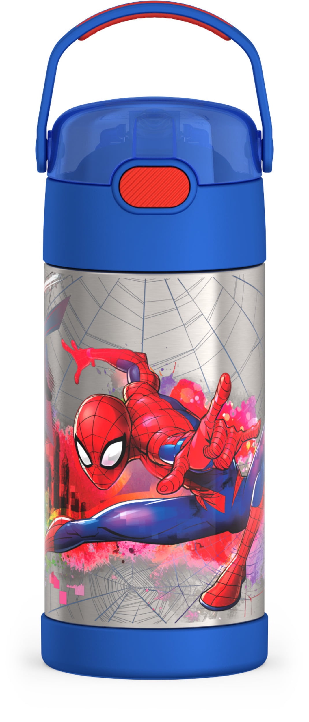 Thermos Kids Bouteille d'eau isolée sous vide avec paille rabattable, 355 ml, Spiderman
