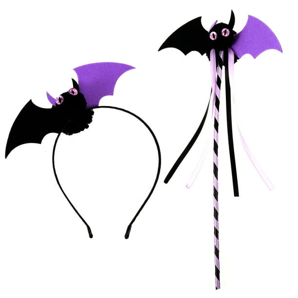 KAKOWELY 1 juego de diadema de Halloween con elemento de murciélago y varita, kit de diadema de Halloween para cosplay de murciélago