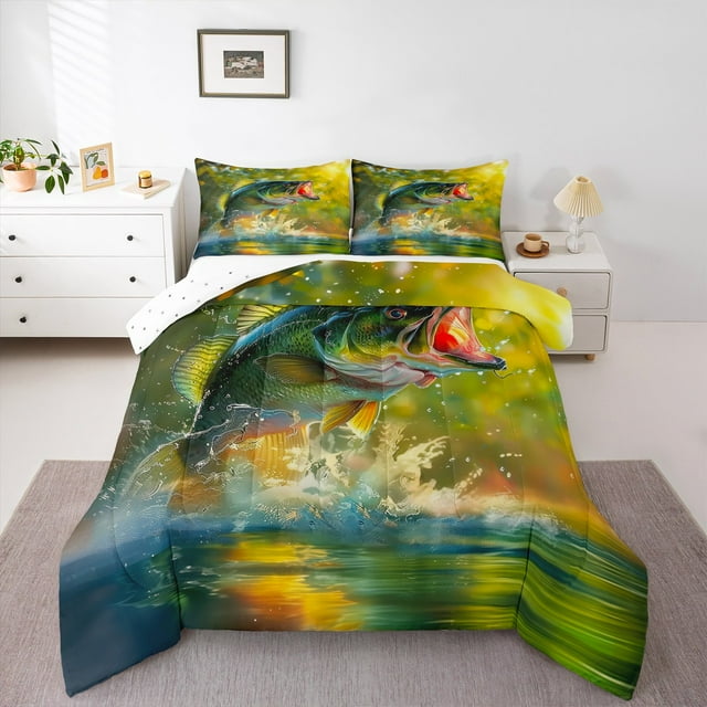 Erosebridal Ensembles de Couettes Rustiques de Pêche Format Très Grand, Couettes et Duvets Poisson Achigan, Literie Réversible de Style Ferme avec Animaux Ensemble de Couette Très Grand, Décoration de Chambre Légère, 3 Pcs
