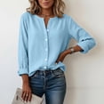 thumbnail image 6 of purcolt Womens Button Down Shirts Crewneck Long Sleeve Dressy Casual Blouses Classic Fit Business Work Office Tops, 6 of 9