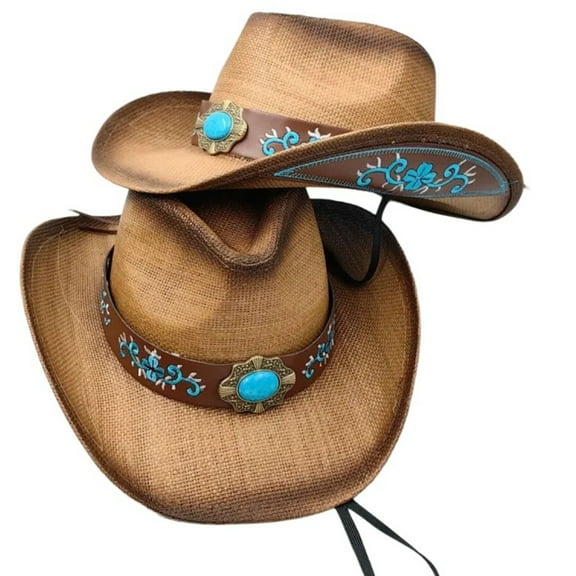 Aellinatey Gemstones Cowboy Hats Woman Teens Driving Traveling Riding Cowboy Straw Hats