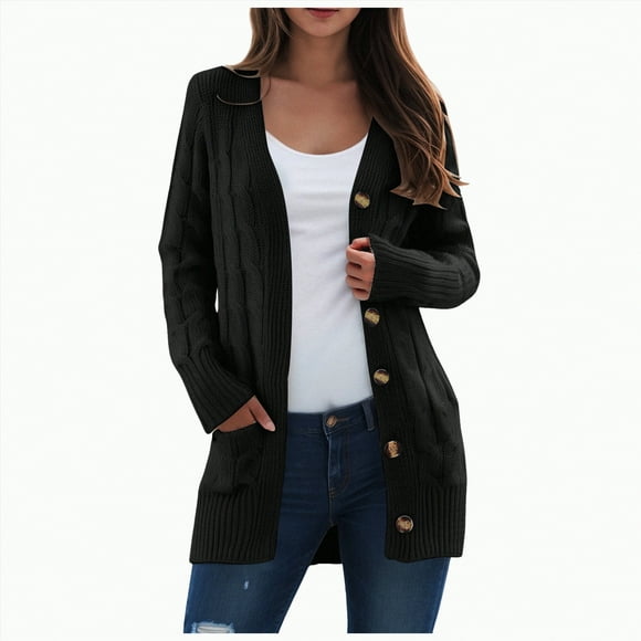 Splozh Best Cardigans for Fall Cardigan Women Long Cardigan with Pocket Elegant Casual Lightweight Jacket Open Front Sweater High Low Hem Long Casual Jacket Casual Top Black,L