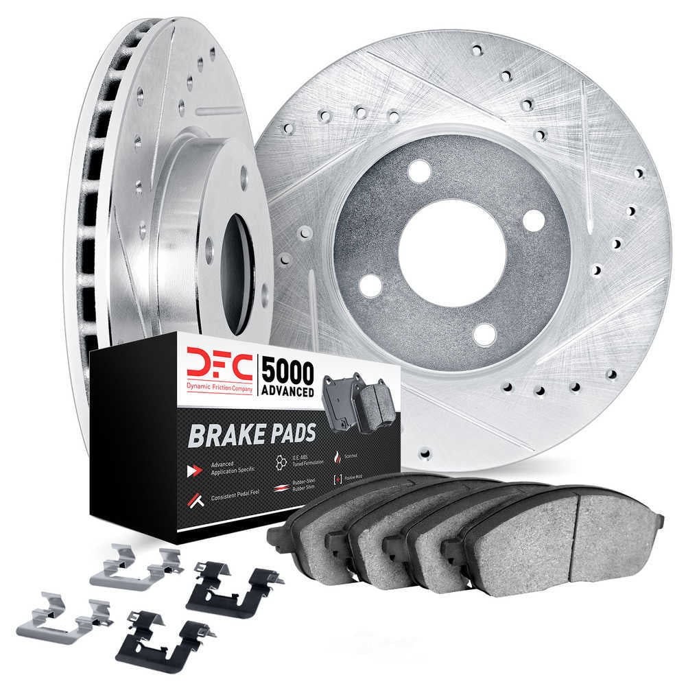 Dynamic Friction Company 7512-67263 DFC Rotors-Drilled and Slotted-Silver with 5000 Advanced Brake