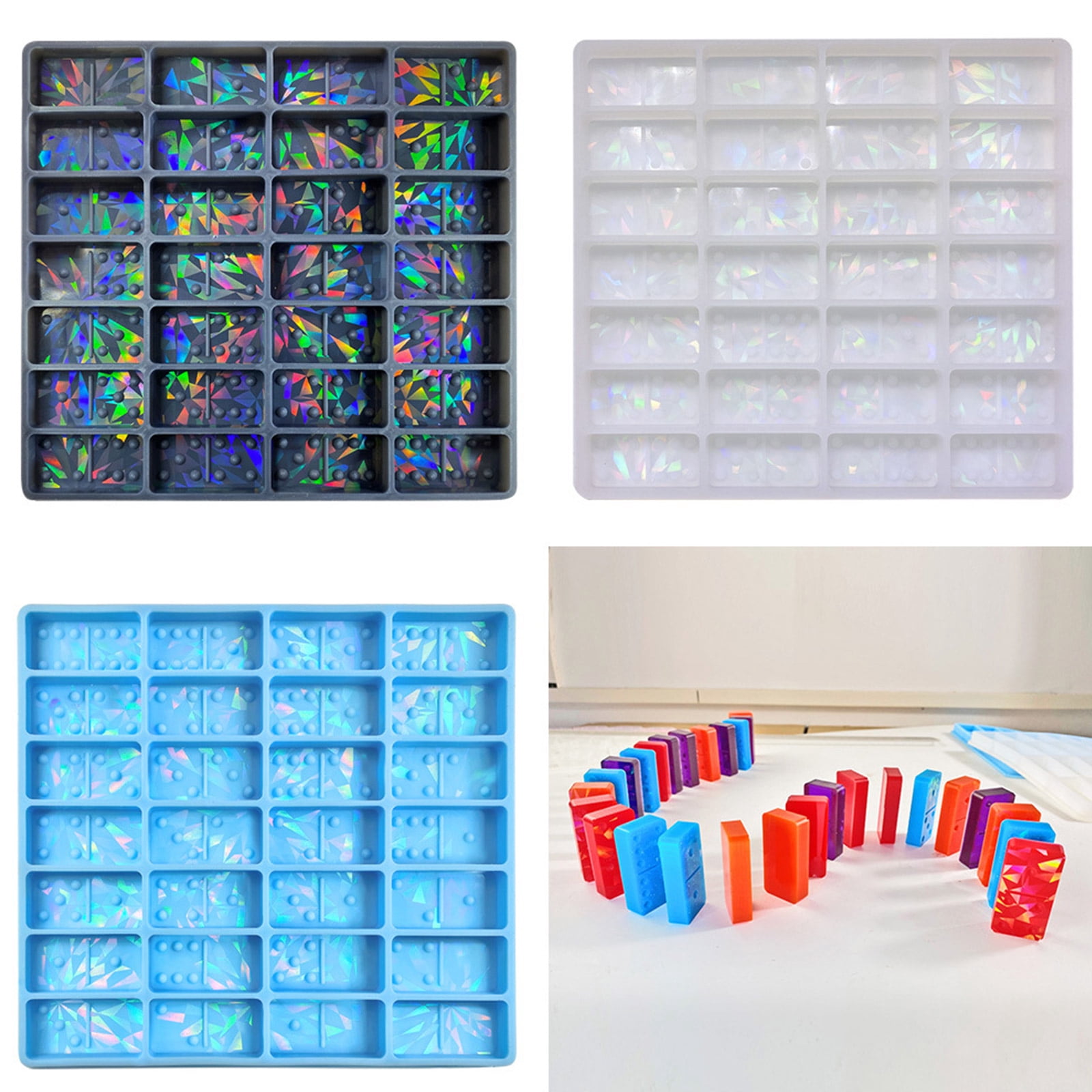 COMEET Resin Pattern,Light and Shadows Epoxy Resin Molds Holographics Dominos Game Silicone Molds for Ornaments Resin Art