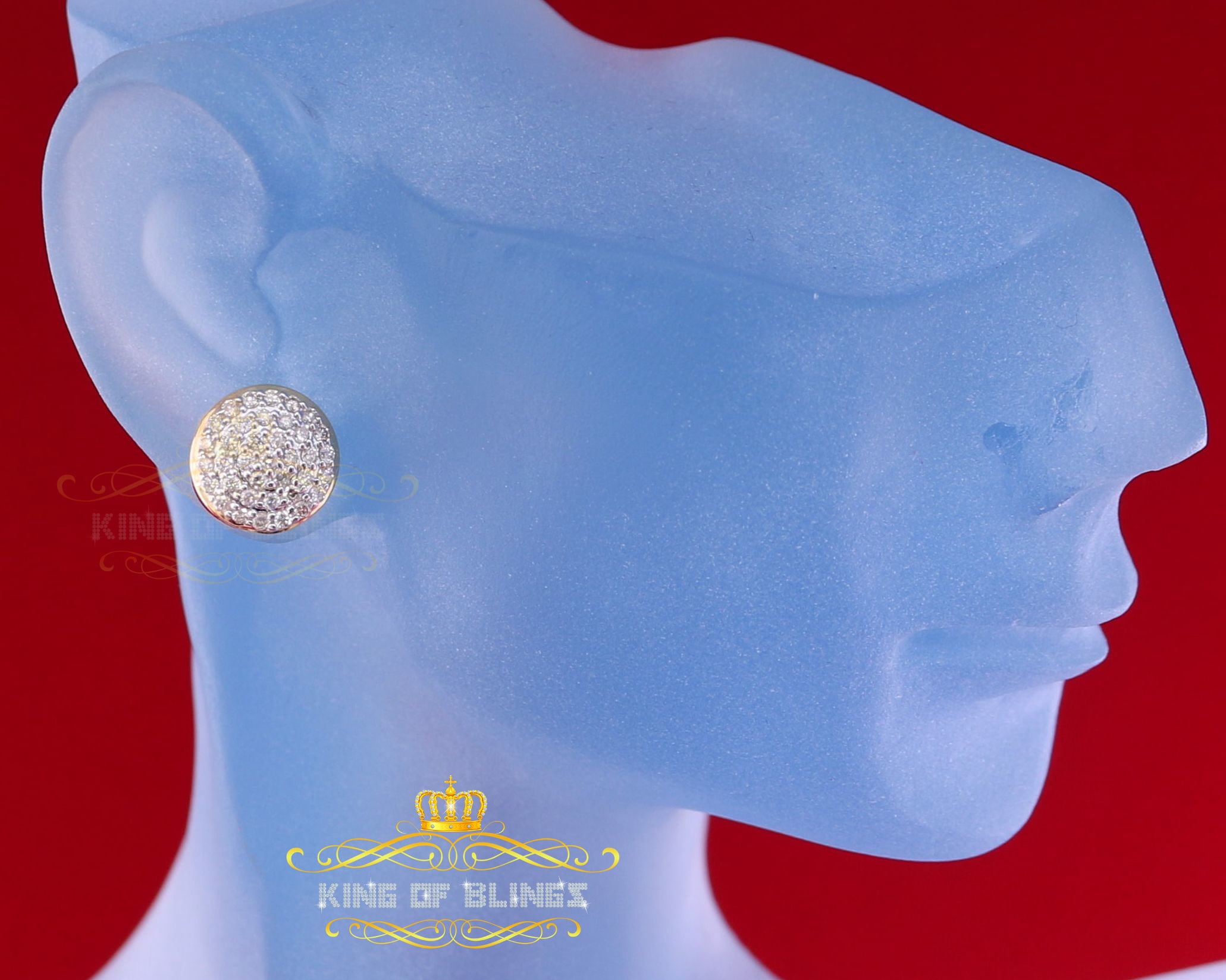 King of Bling's 10K Real Yellow Gold Real Diamond 0.75CT Men's/Women's Stud Round Earring