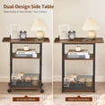 thumbnail image 6 of Narrow Side Table with Wheels, 3-Layer Storage Shelves, Slim Nightstand, Rustic Brown, for Small Spaces, 6 of 7