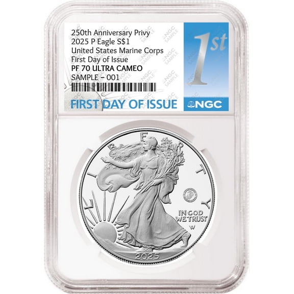 2025 P Silver Eagle Marine 250th Anniversary Privy NGC PF70 FDOI 1st
