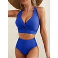 thumbnail image 3 of Eytino Women's Bikini Swimsuits 2 Piece Swimsuit for Women Twist Front Top Swimsuits High Waisted Bathing Suits Bikini Set Vacation Swimwear Dark Blue XS, 3 of 11