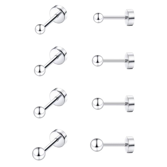 Titanium Earrings Set for Sensitive Ears 20 Gauge Pure Titanium Cartilage Earring Ball Cubic Zirconia G23 Hypoallergenic Flat Back Earrings Studs