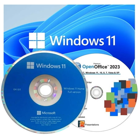 Microsoft Windows 11 Home OEM 64 Bit DVD For UEFI Bios & Open Office Suite Software. 2 in 1 Pack