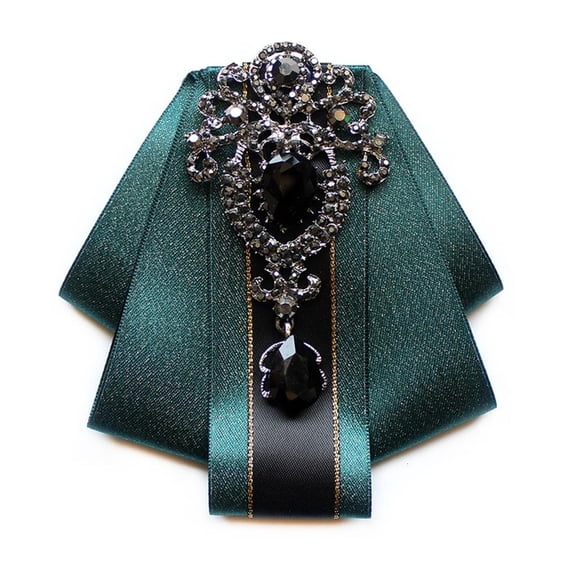 Giaone Vintage Ribbon Bowtie Brooch Pin Crystal Bowknot Shirt Collar Pretied Necktie