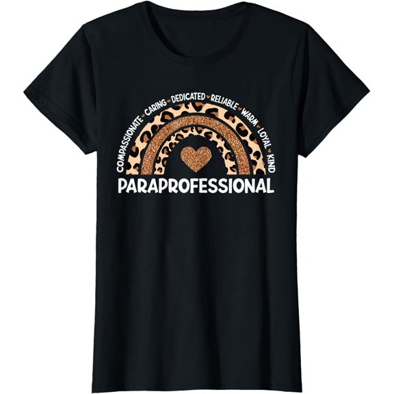 Paraprofessional Leopard Rainbow Paraeducator Para Heart T-Shirt