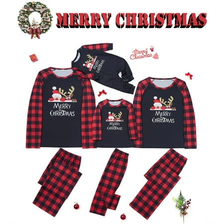 

Family Matching Christmas Pajamas Set Adult Kids Printed Tops+Plaid Pants Xmas Holiday Loungewear Sleepwear Pjs Set