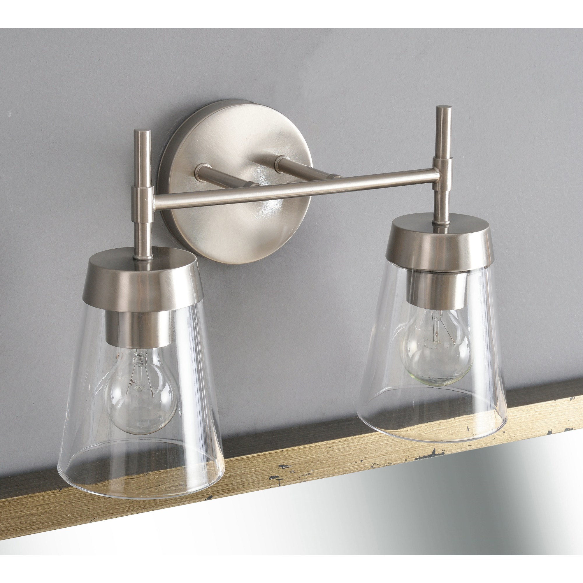 Kenroy Home Delgado 15'' Vanity Light 2-Light Wall Light Fixture Transitional Table Light Fixture for Bathroom, Hallway, or Office, Brushed Steel