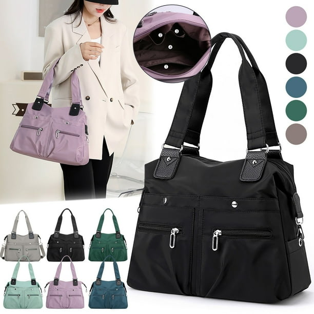 mfyjkho Bolso de hombro de nailon resistente al agua de gran capacidad, organizador multibolsillos con compartimento para portátil, ideal para viajes o trabajo, 1 bolsa