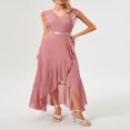 thumbnail image 4 of Women Lace Cap Sleeve Dress Casual Ruffle High Low Party A-Line Dress, 4 of 9